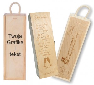 Skrzynka na wino pojedyncza zasuwana z grawerem, logo, tekst, prezent