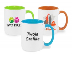 Kubek 450ml z kolorowym uszkiem i wnętrzem, z nadrukiem, grafiką, logo
