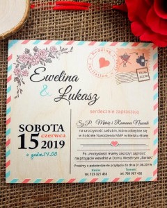 Zaproszenie drewniane pocztówka