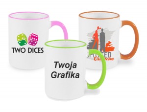 Kubek 450ml z kolorowym uszkiem i rantem, z indywidualnym nadrukiem, grafiką, logo